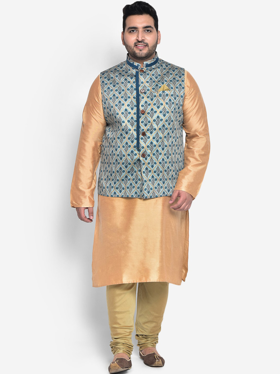 KISAH PLUS Men Blue Ethnic Motifs Kurta & Pyjama with Nehru Jacket