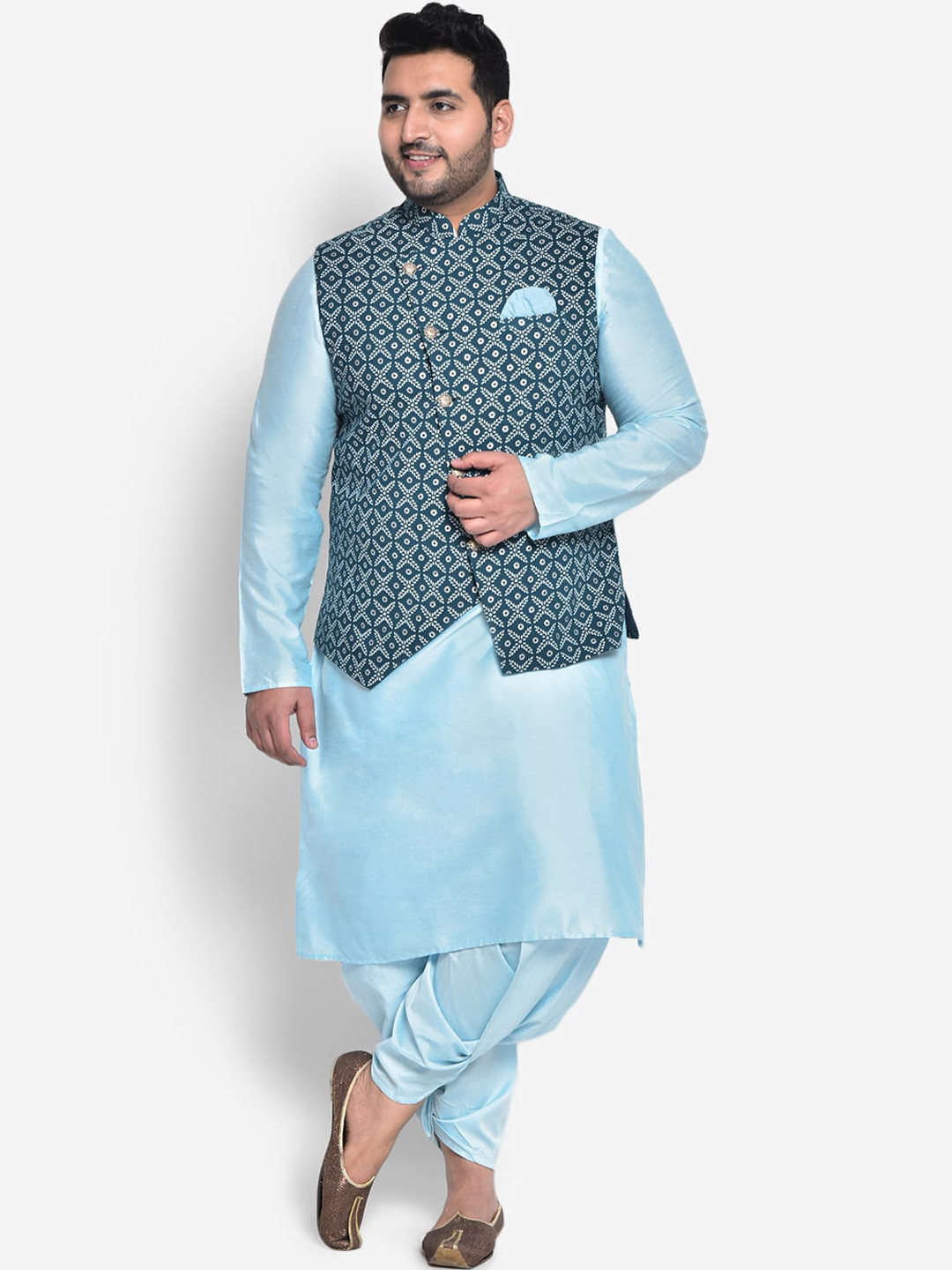 KISAH PLUS Men Blue Kurta with Dhoti Pant & With Nehru Jacket