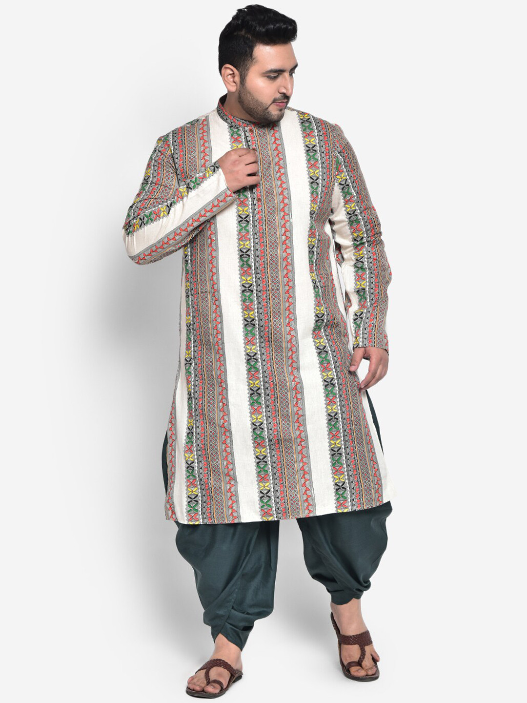 KISAH PLUS Men Plus Size Multicolored Printed Stripe Kurta