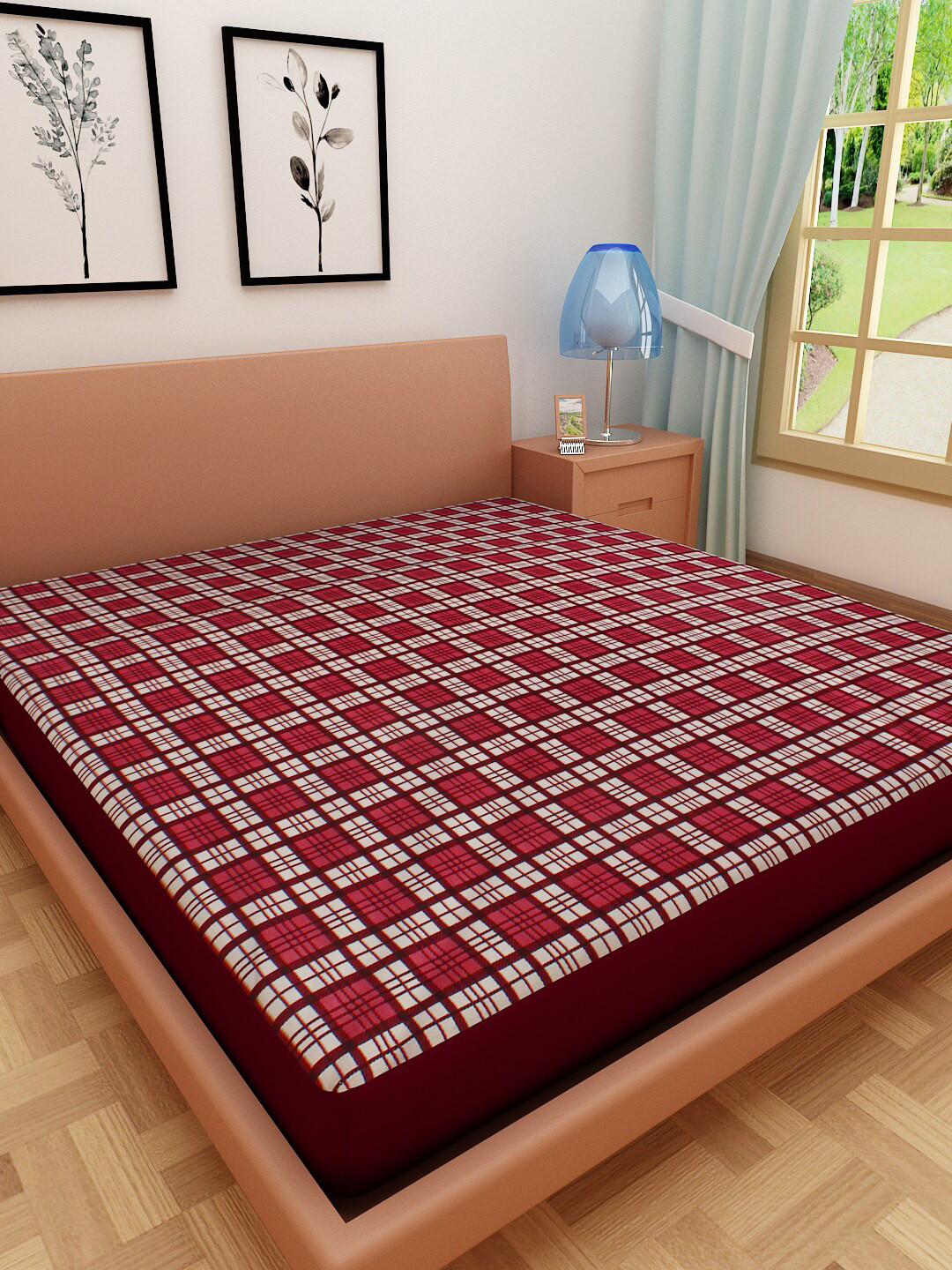 DREAM CARE Red & White Printed Terry Cotton King Size Mattress Protector