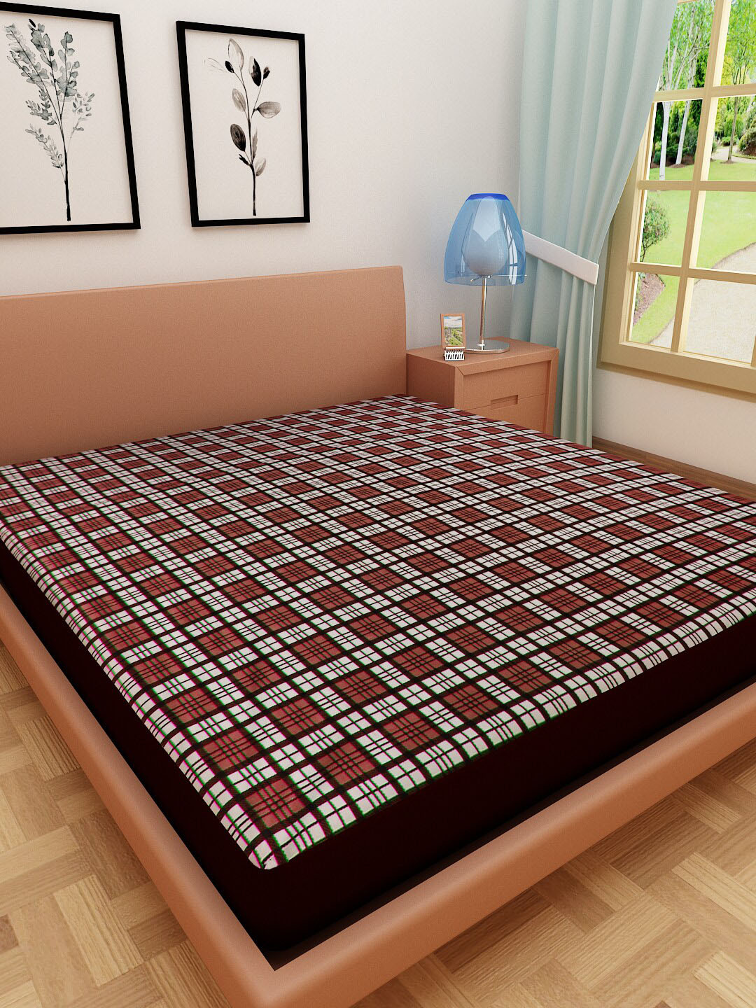 DREAM CARE  Maroon & Black Checked Terry  Single Bed Mattress Protector