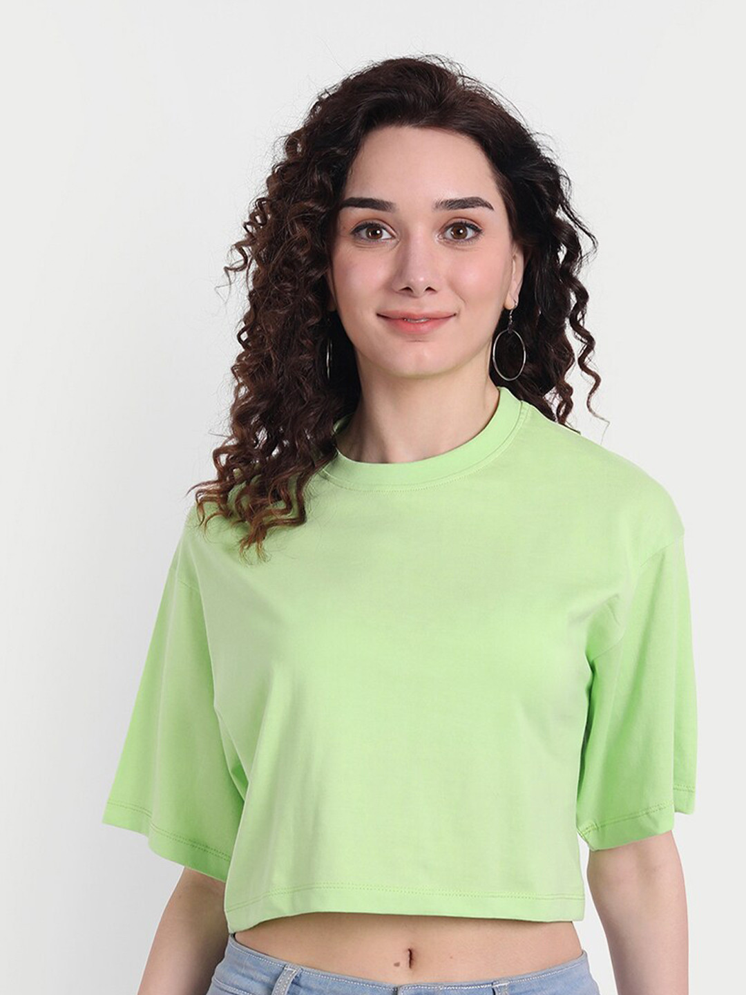 COLOR CAPITAL Women Green Boxy Cropped T-shirt