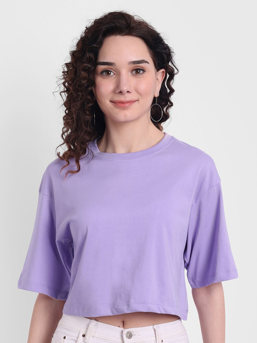 COLOR CAPITAL Women Lavender  Drop-Shoulder Sleeves Boxy T-shirt