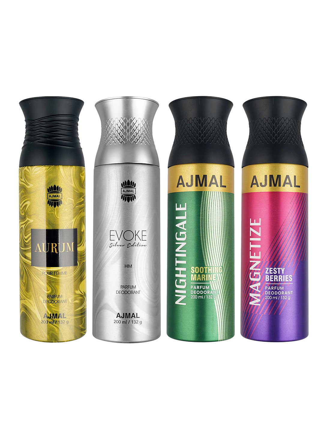 Ajmal Set of 4 Aurum - Evoke - Nightingale - Magnetize Deodorant Spray - 200 ml Each