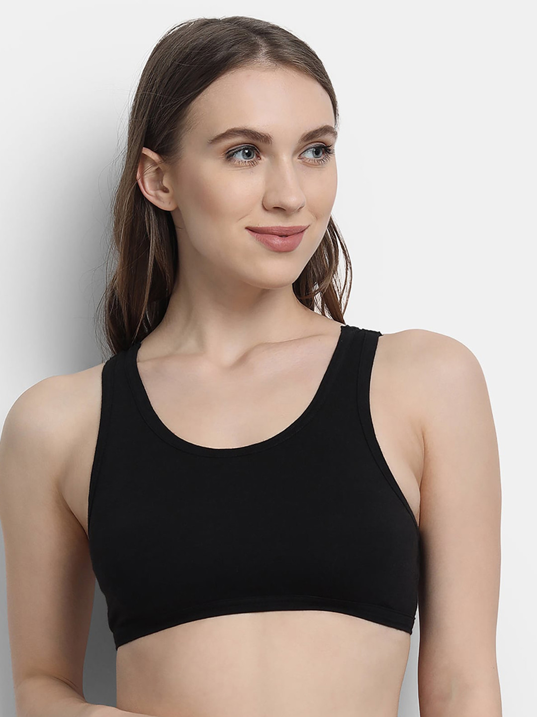 VStar Women Black Seamless Medium Support Double Racer Back Bra