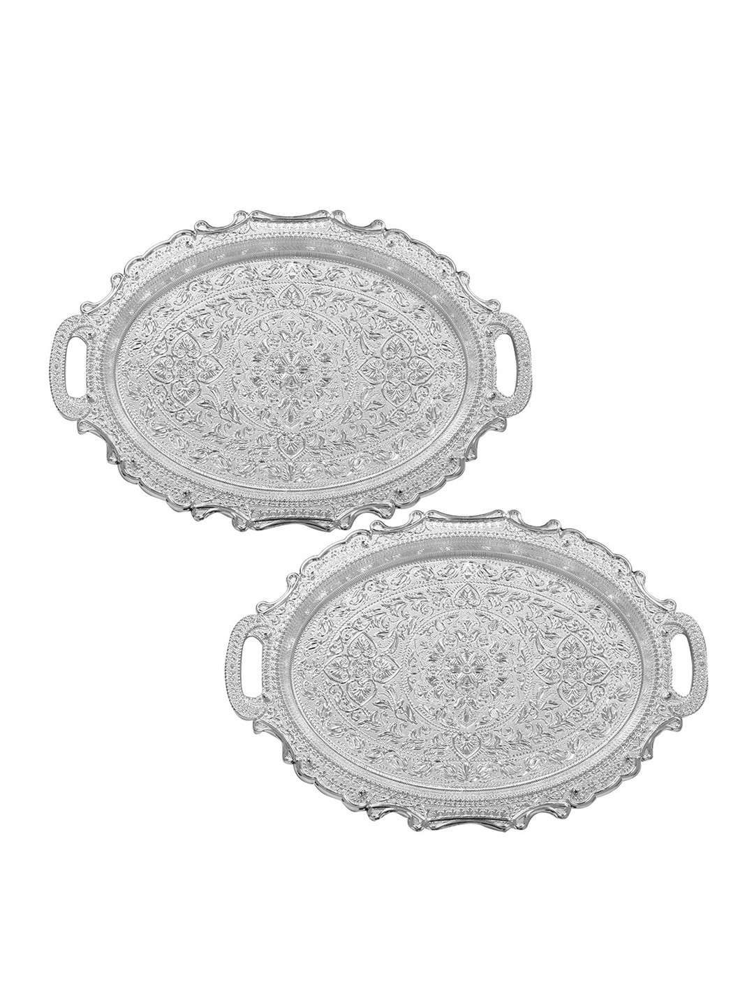 Kuber Industries Silver-Toned Set of 2 Plastic Serving Tray