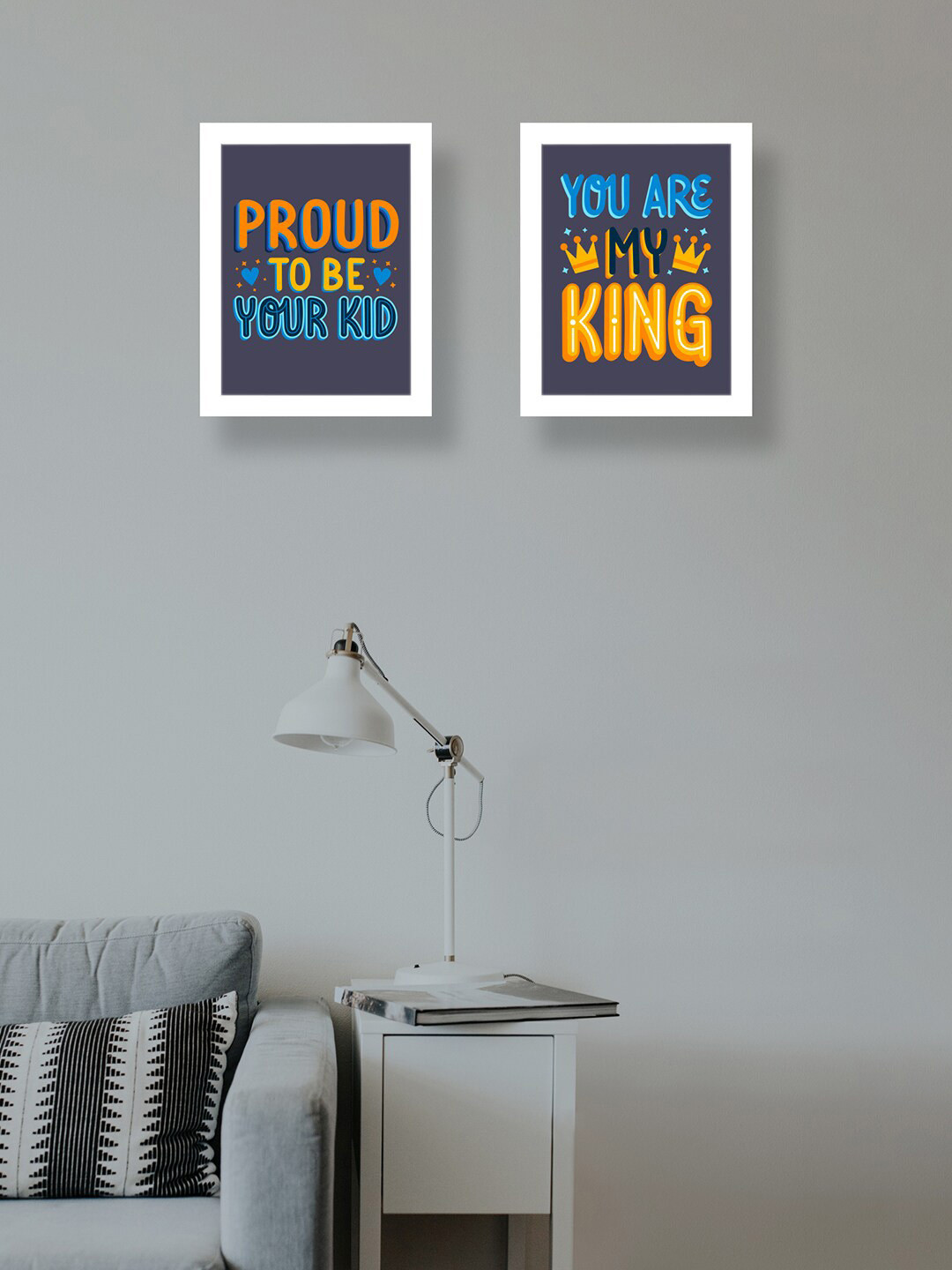 Golden Peacock Set Of 2 White & Yellow Father Day Printed Wall Hanging Photo Frames