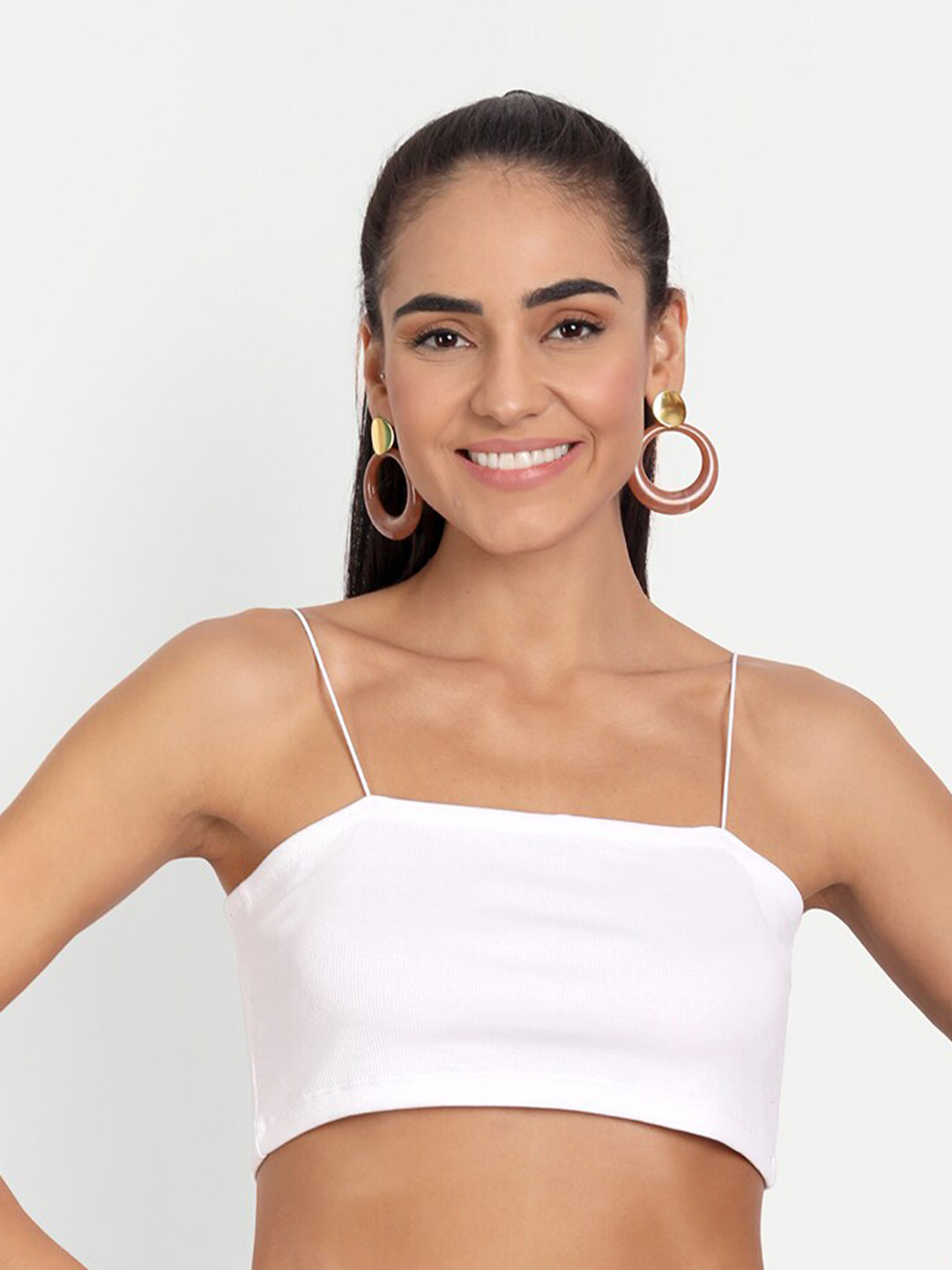 COLOR CAPITAL Women White Cotton Blend Bralette Crop Top