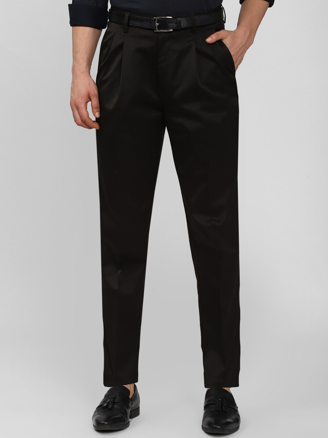 Peter England Casuals Men Black Pleated Trousers