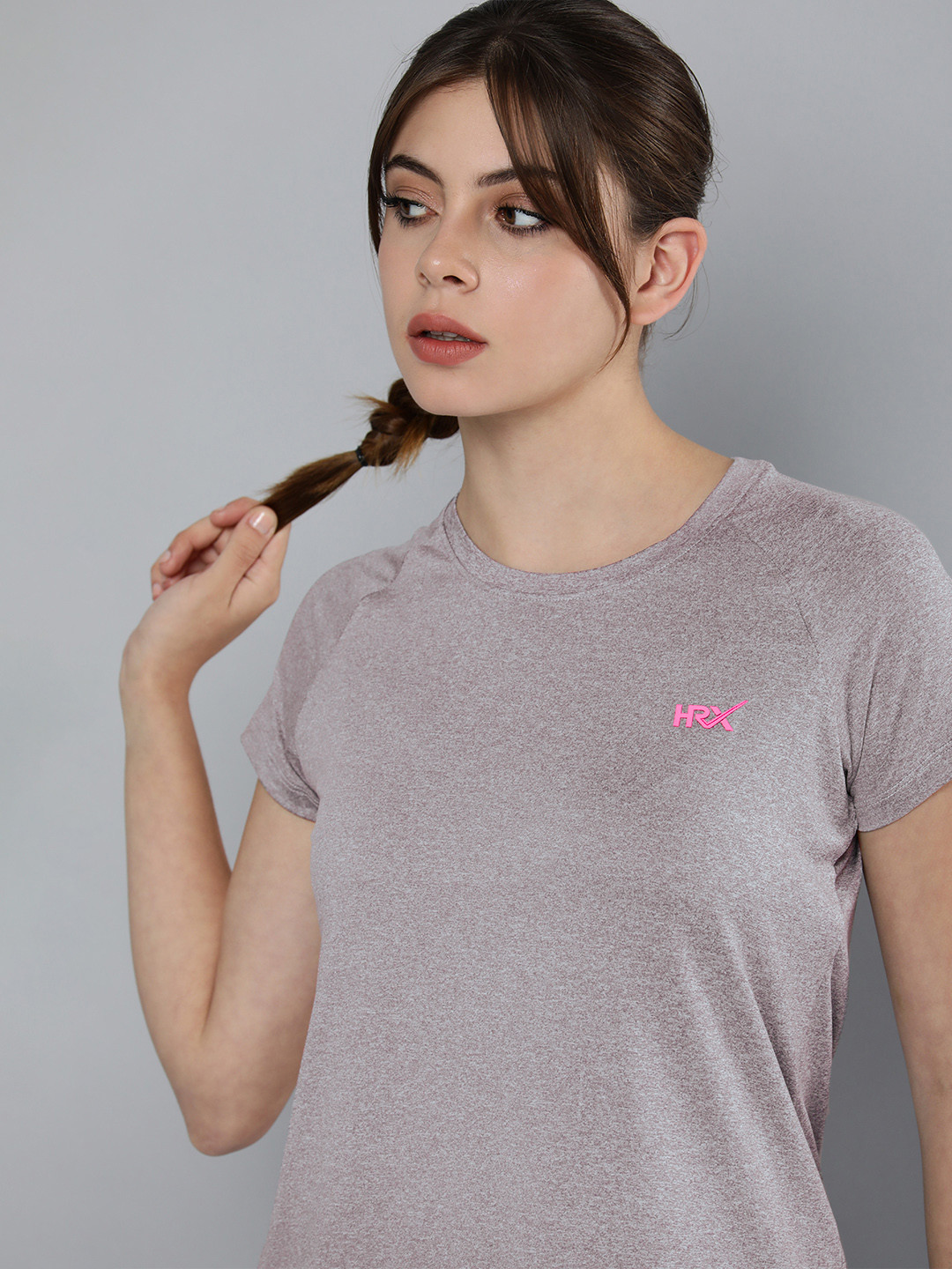 HRX by Hrithik Roshan Women Mauve Brand Logo Rapid-Dry Running T-shirt