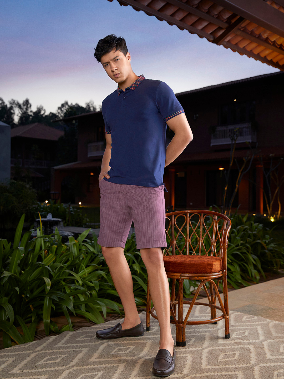 Allen Solly Men Burgundy Printed Slim Fit Shorts