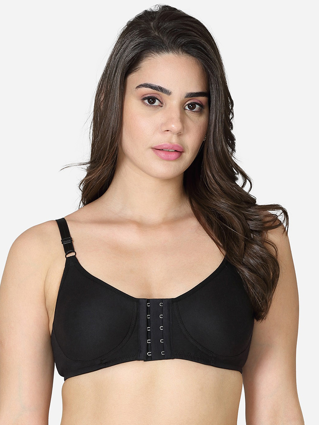 VStar Black Front Open Solid T-Shirt Bra