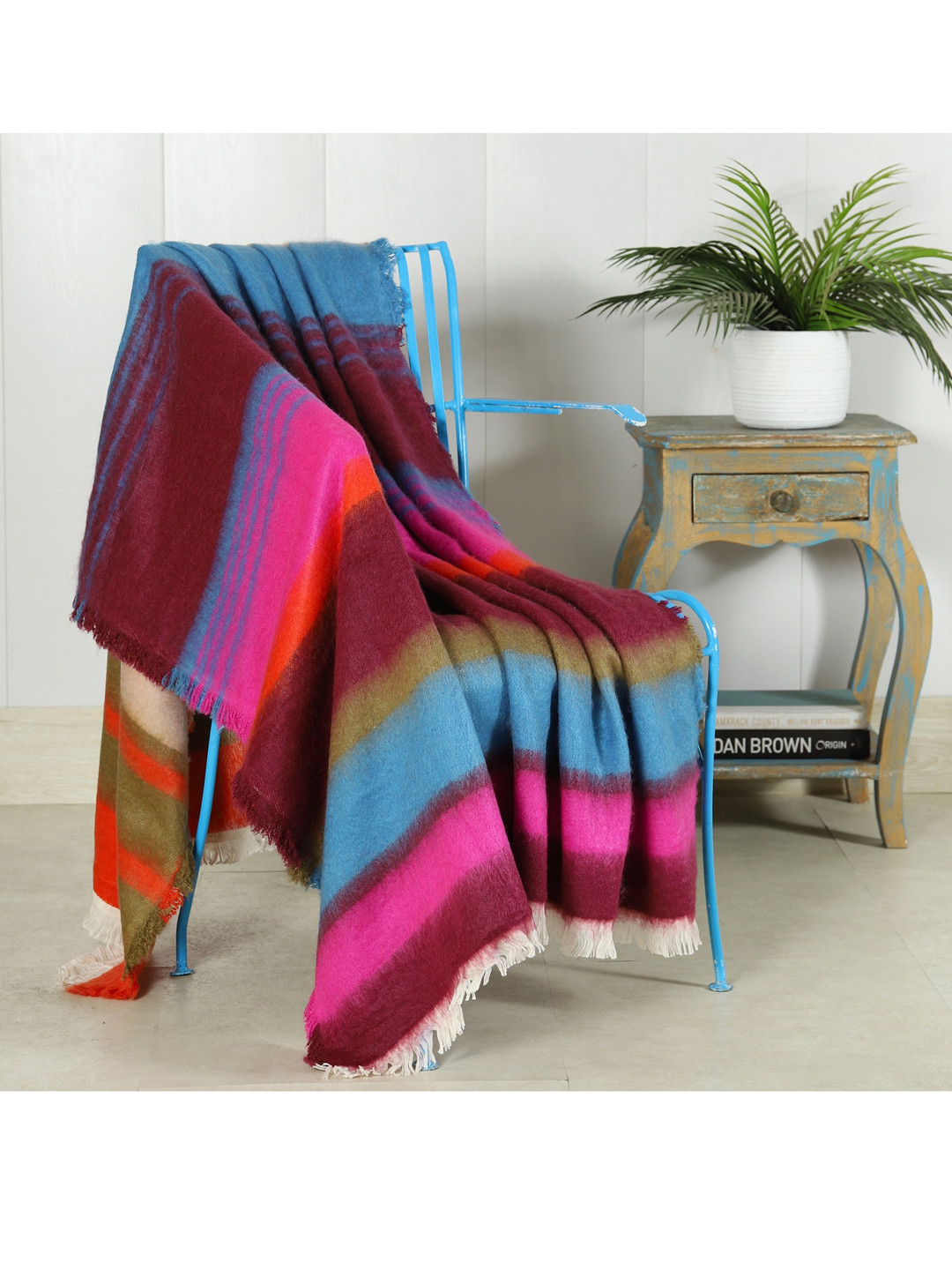 HANDICRAFT PALACE Pink & Blue Striped Cotton Comforter Sofa Throw
