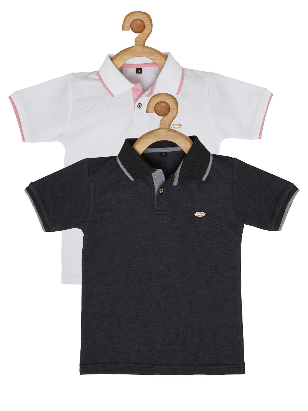 earth conscious Set Of 2 Boys White & Charcoal Polo Collar Pure Cotton T-shirt