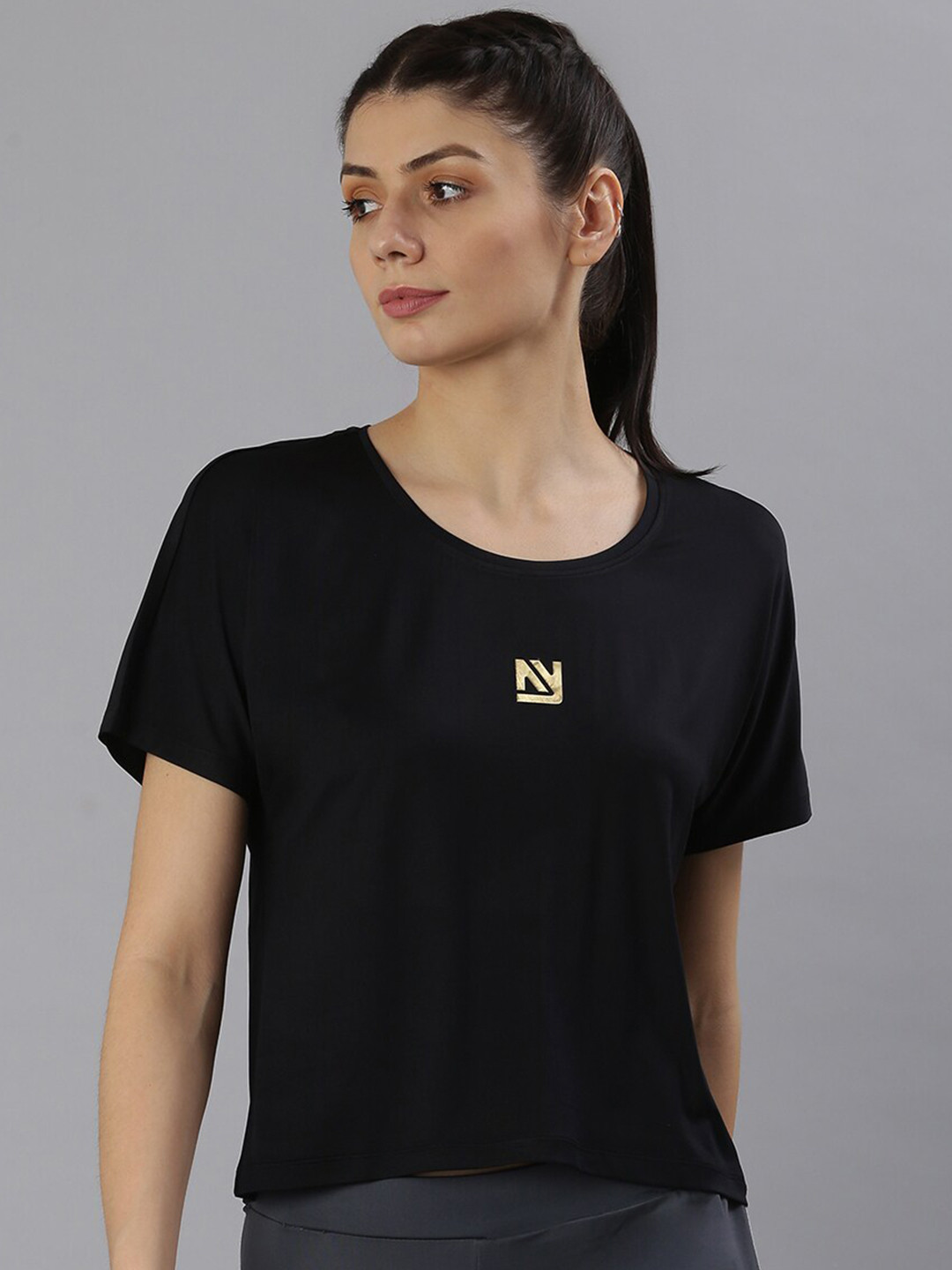 MKH Women Black Typography Dri-FIT T-shirt