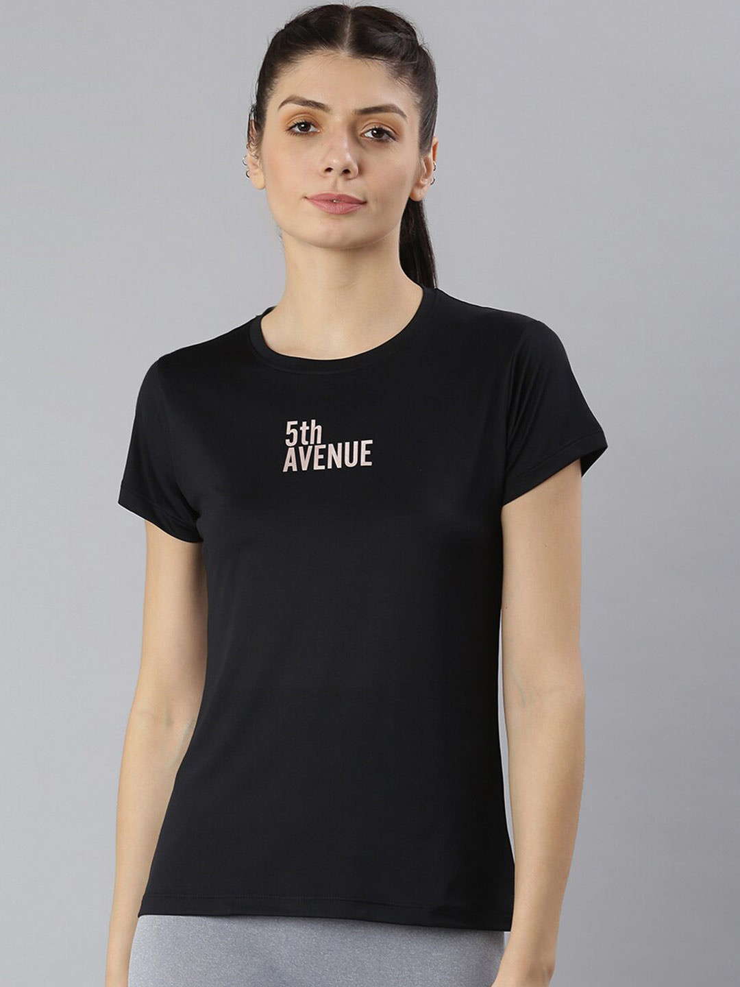 MKH Women's Black Typography Printed Monochrome Dri-FIT T-shirt