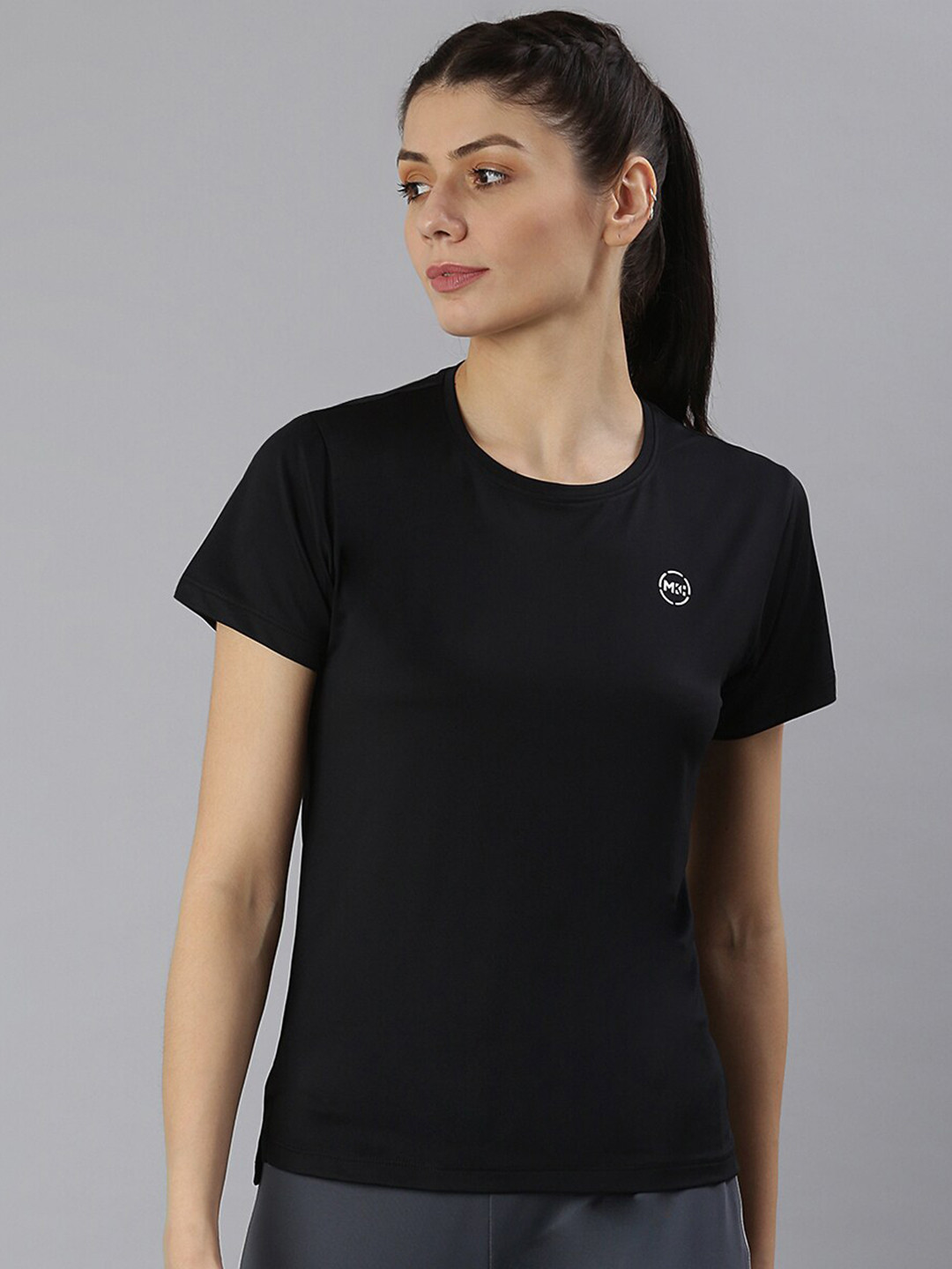 MKH Women Black Solid Dri-FIT Sports T-shirt