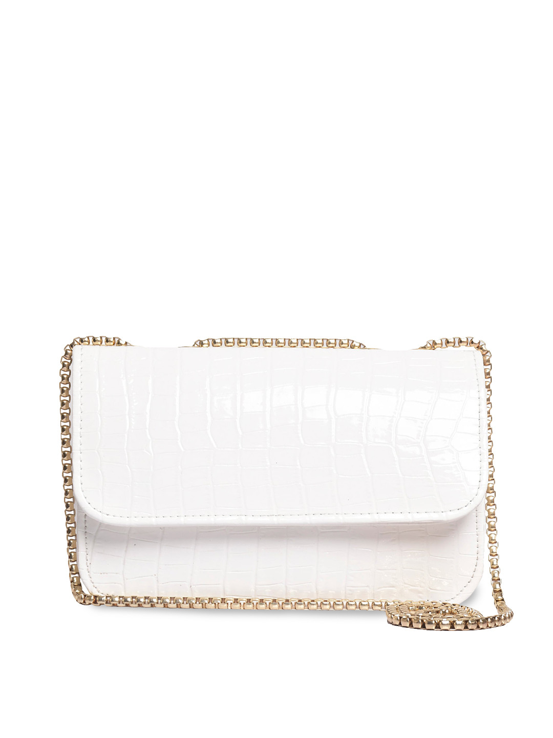 LEKHX Women White Textured PU Swagger Sling Bag
