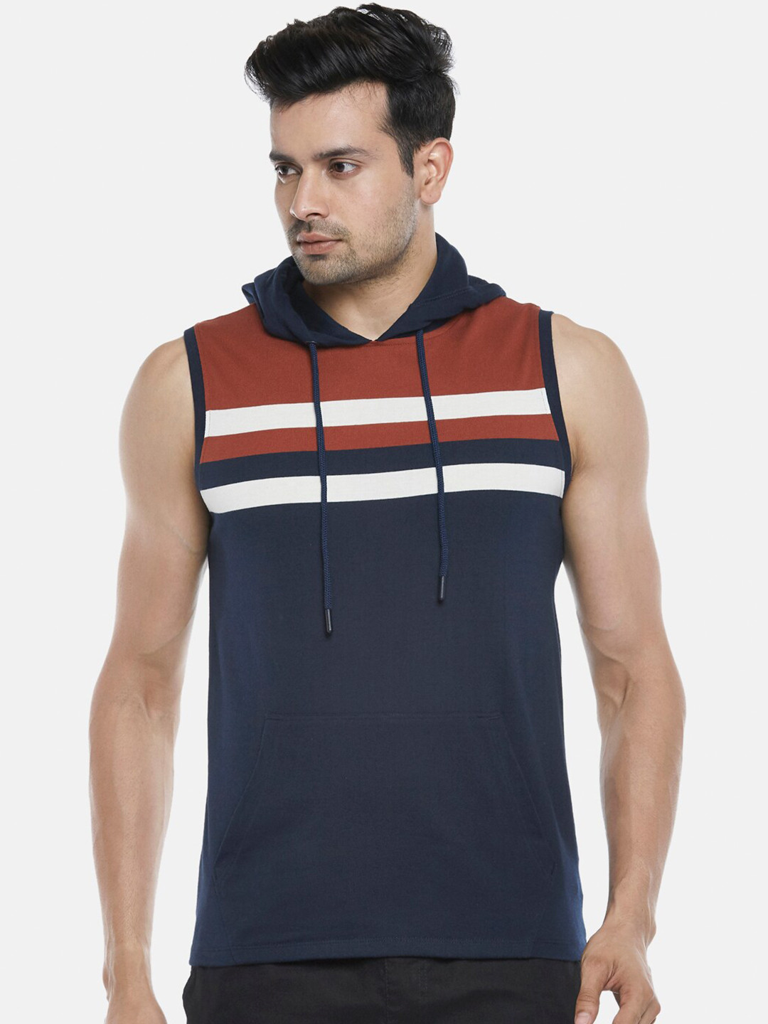 Urban Ranger by pantaloons Men Navy Blue and Red Colourblocked Slim Fit T-shirt