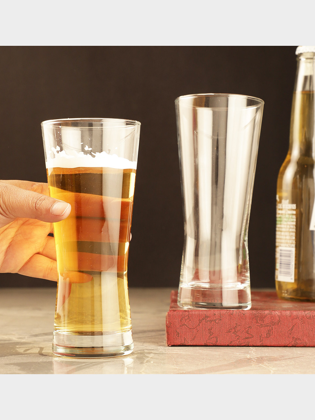 The Decor Mart Set of 2 Transparent Solid  Beer Glass
