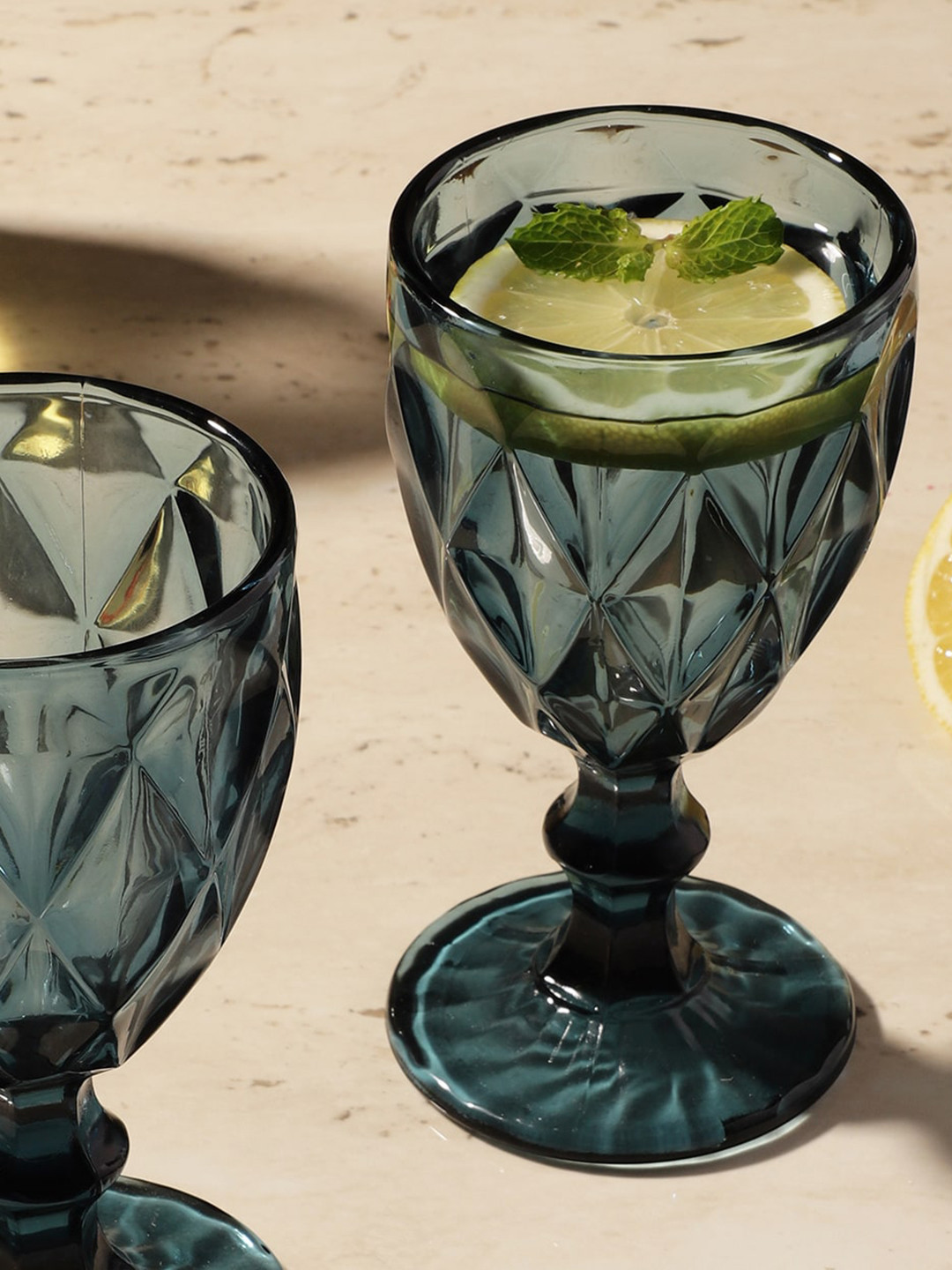 The Decor Mart Blue Set Of 2 Textured Water Or Juice Glasses 244 ml Each