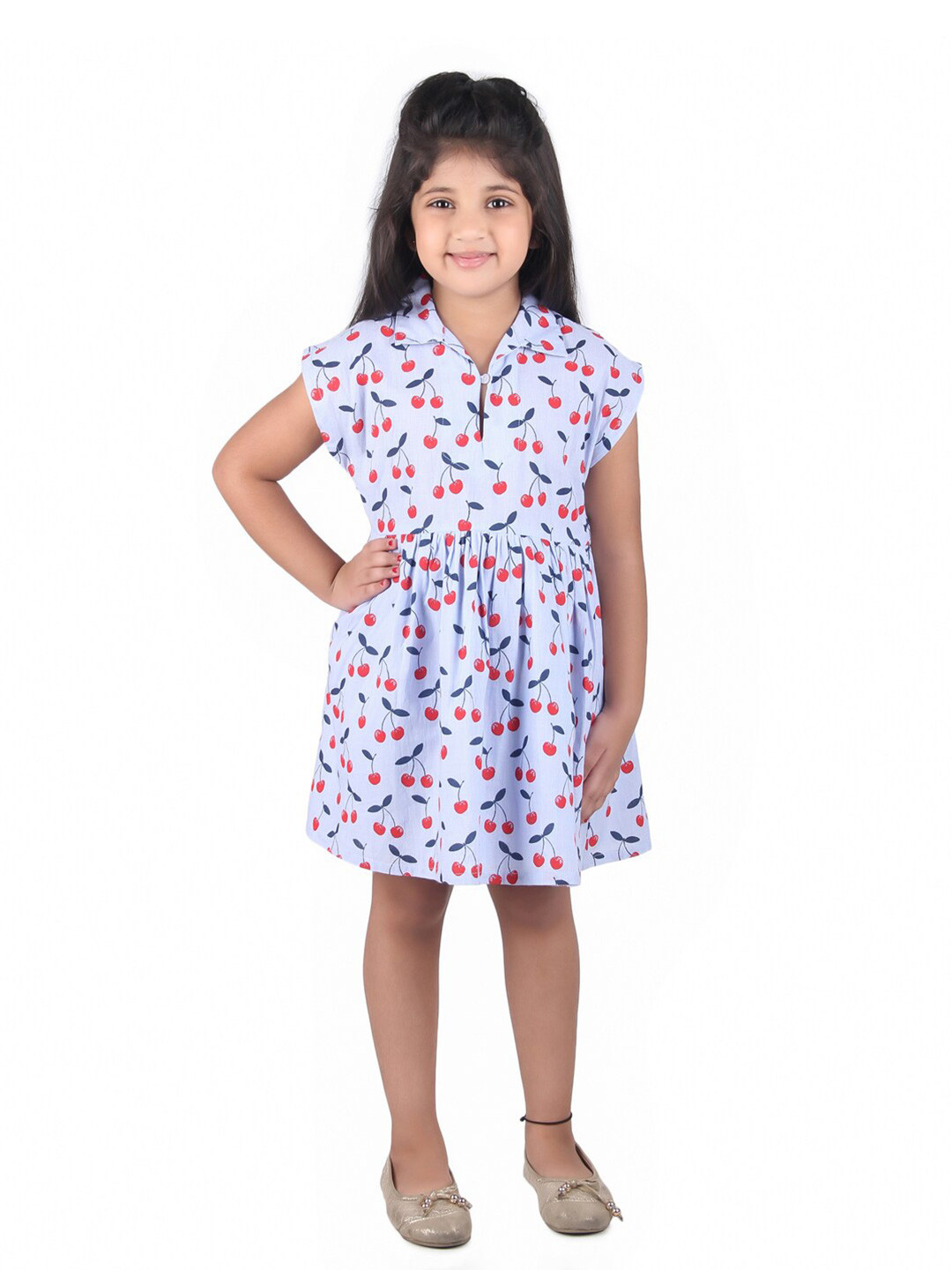 Miyo Girls White & Red Fit and Flare Dress