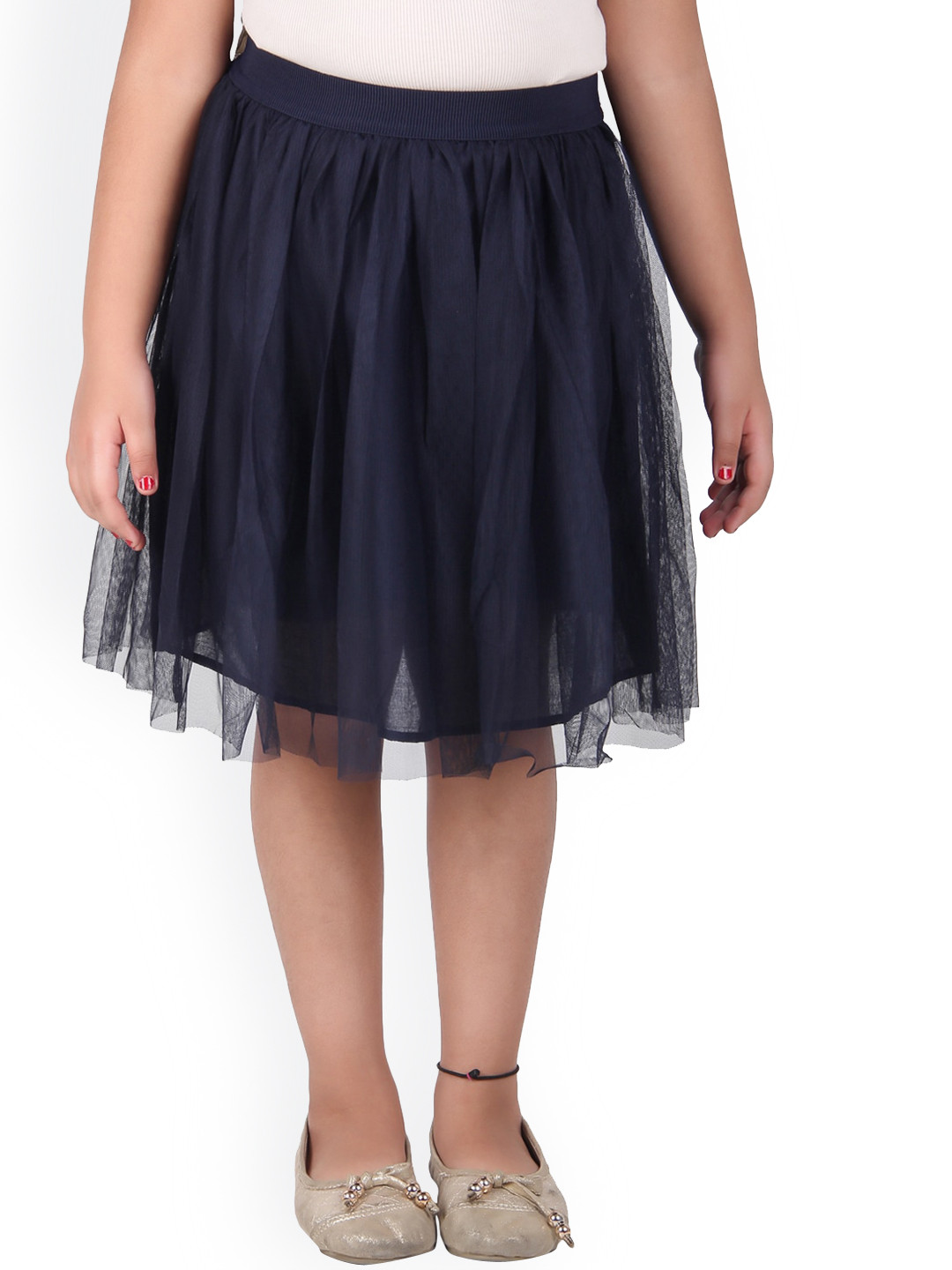 Miyo Girls Navy Blue Solid Flared Mini Skirt