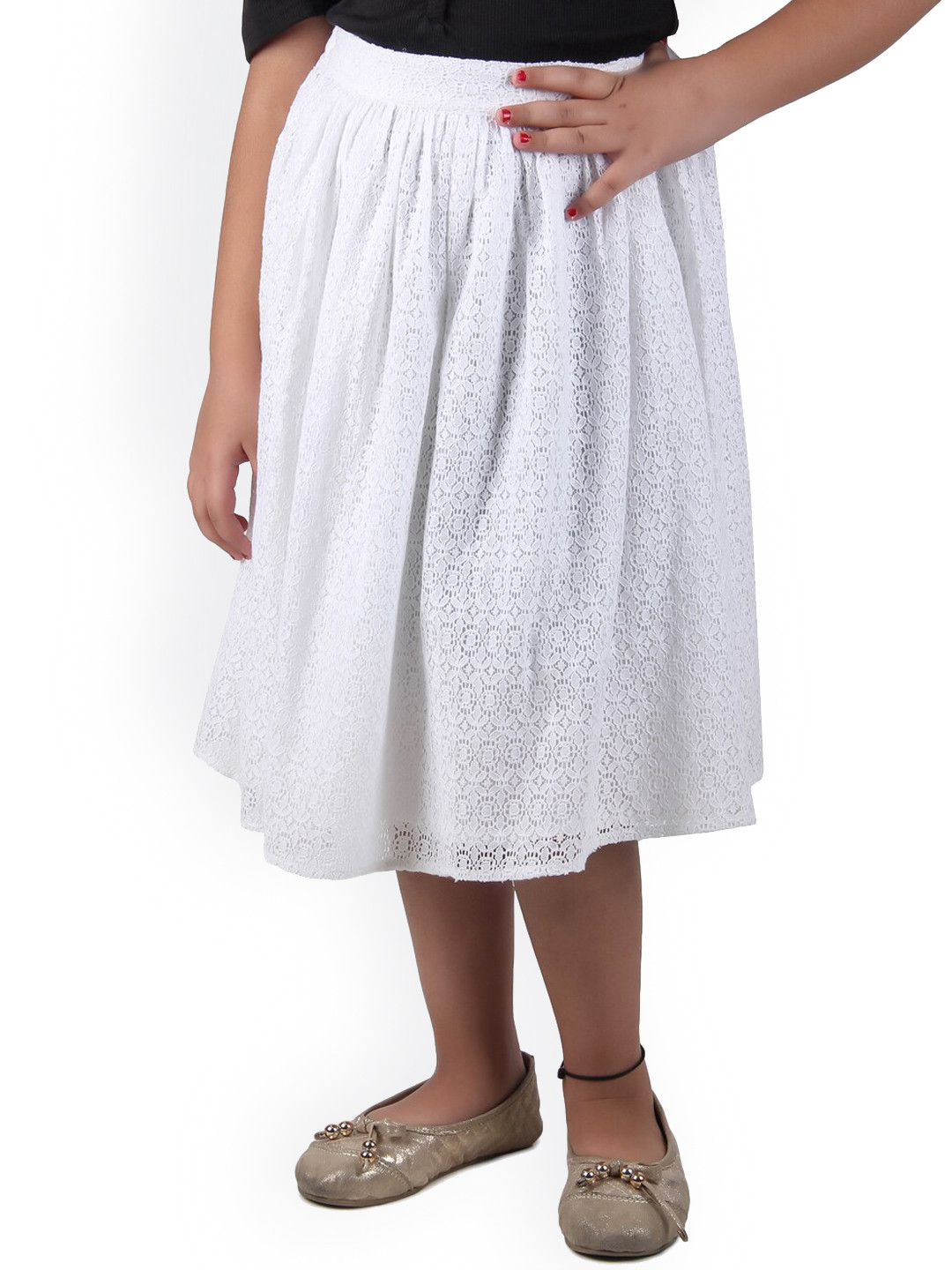 Miyo Girls White Self Design A-Line Flared Skirt