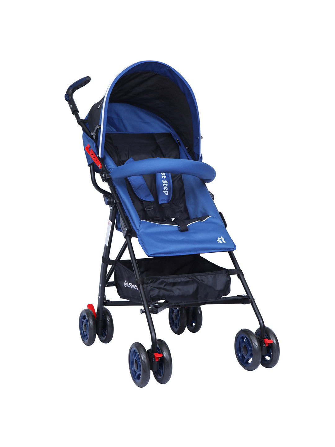 1st Step Kids Blue & Black Solid Adjustable Strollers With 5 Point Safety Harness