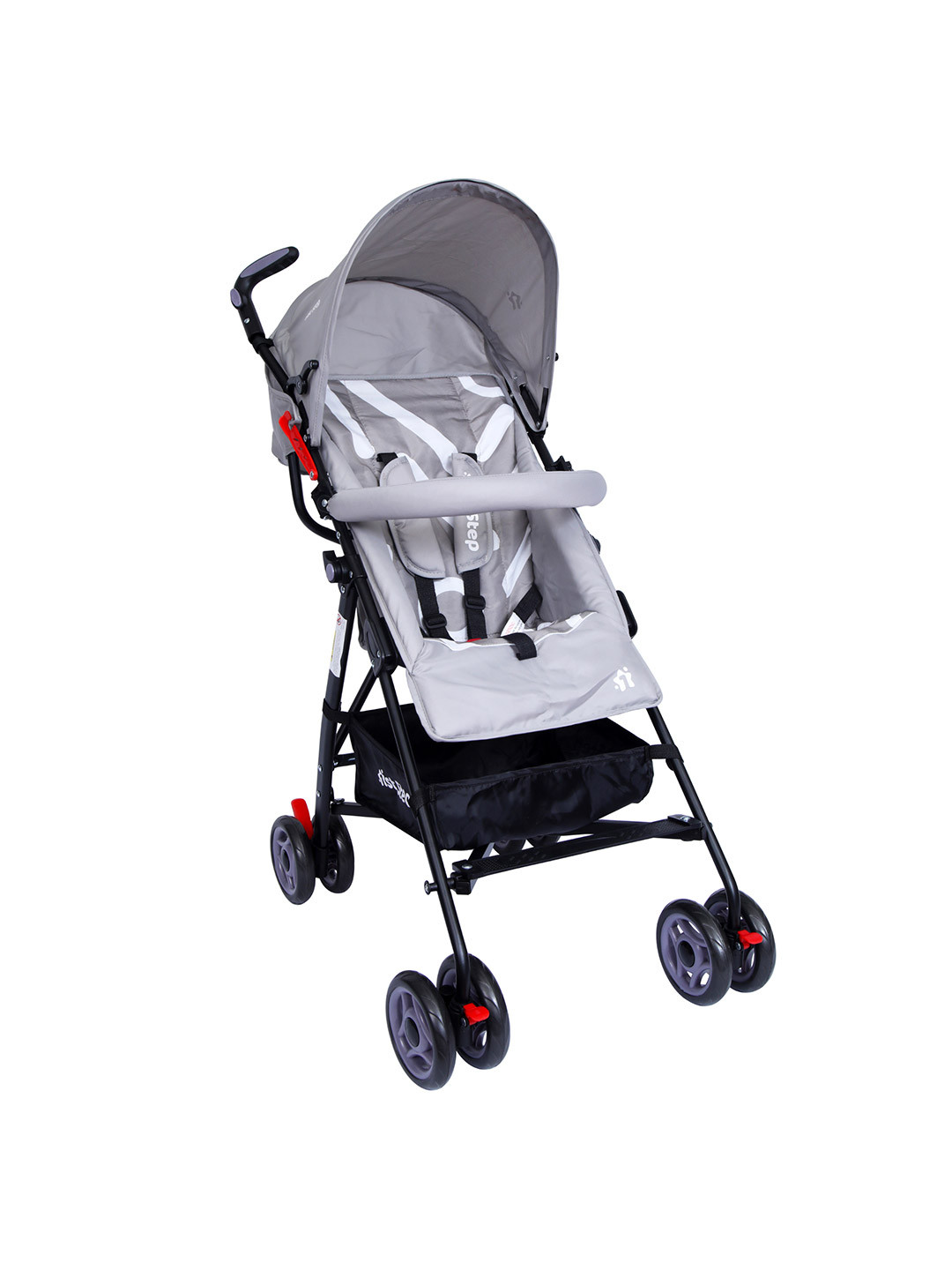 1st Step Kids Red & Black Baby Stroller With 5 Point Safety Harness & Reversible Handlebar