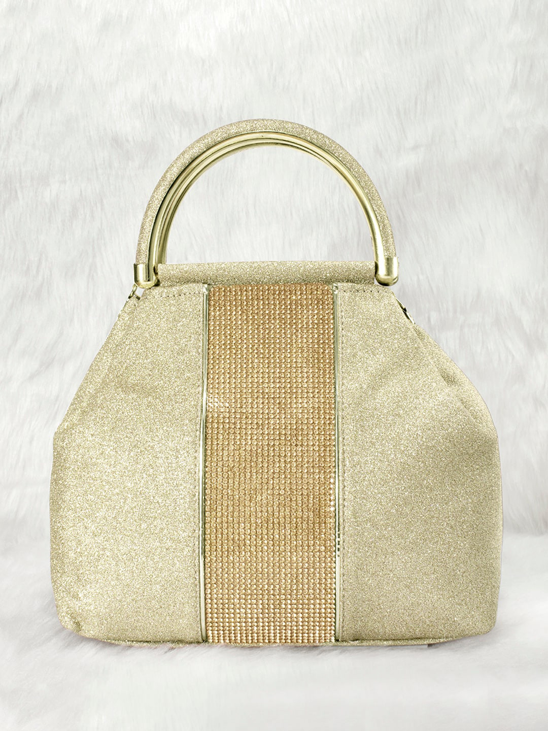 Peora Gold-Toned & Beige Embellished Embroidered Potli Clutch
