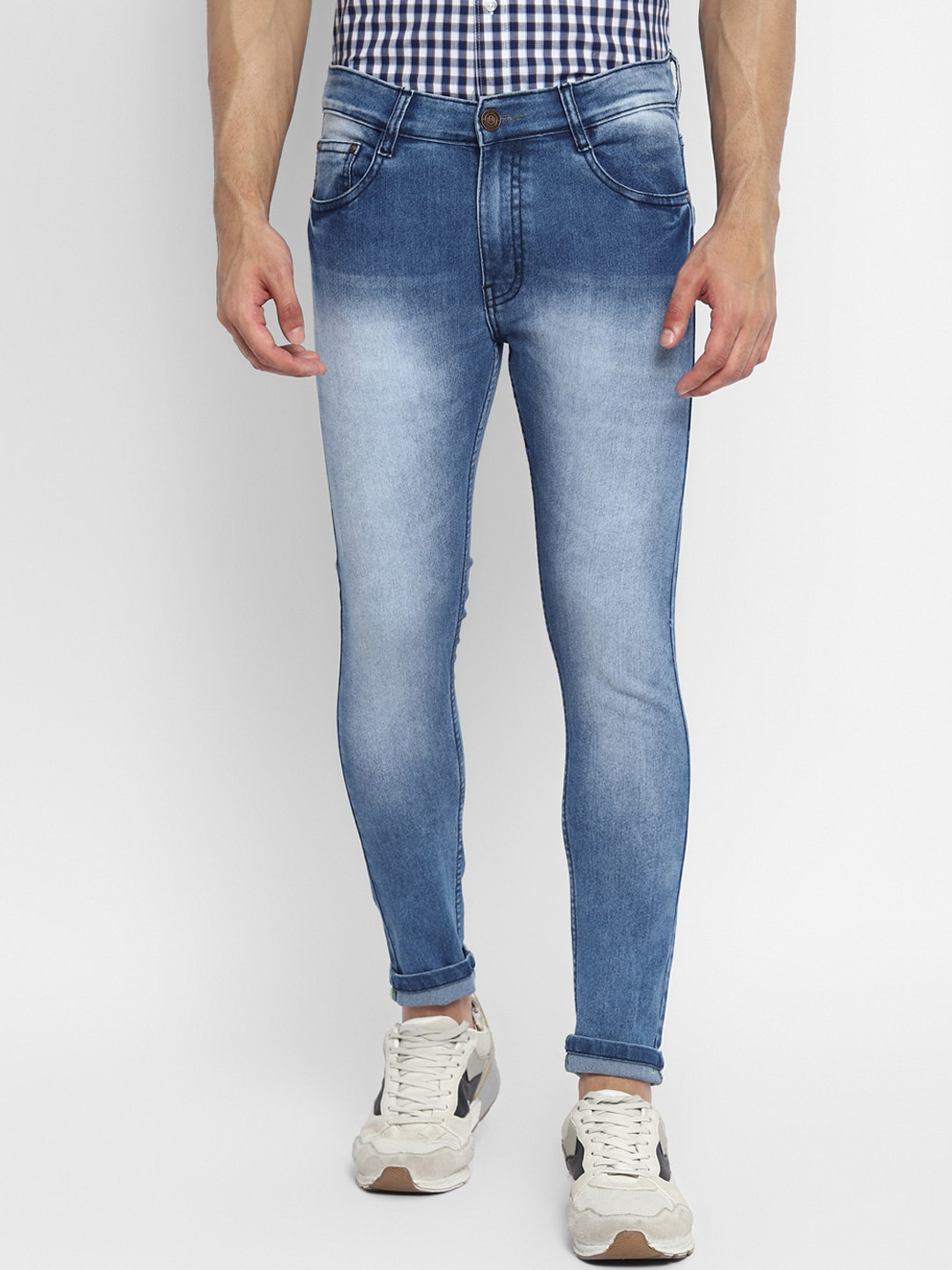 Routeen Men Blue Tapered Fit Heavy Fade Stretchable Jeans