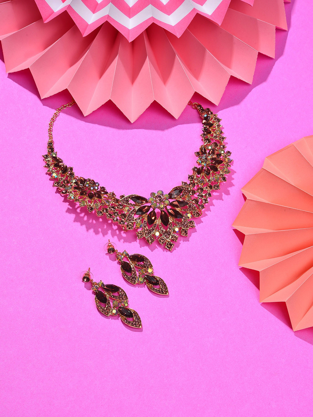 SOHI Gold-Plated Brown Stone-Studded Jewellery Set