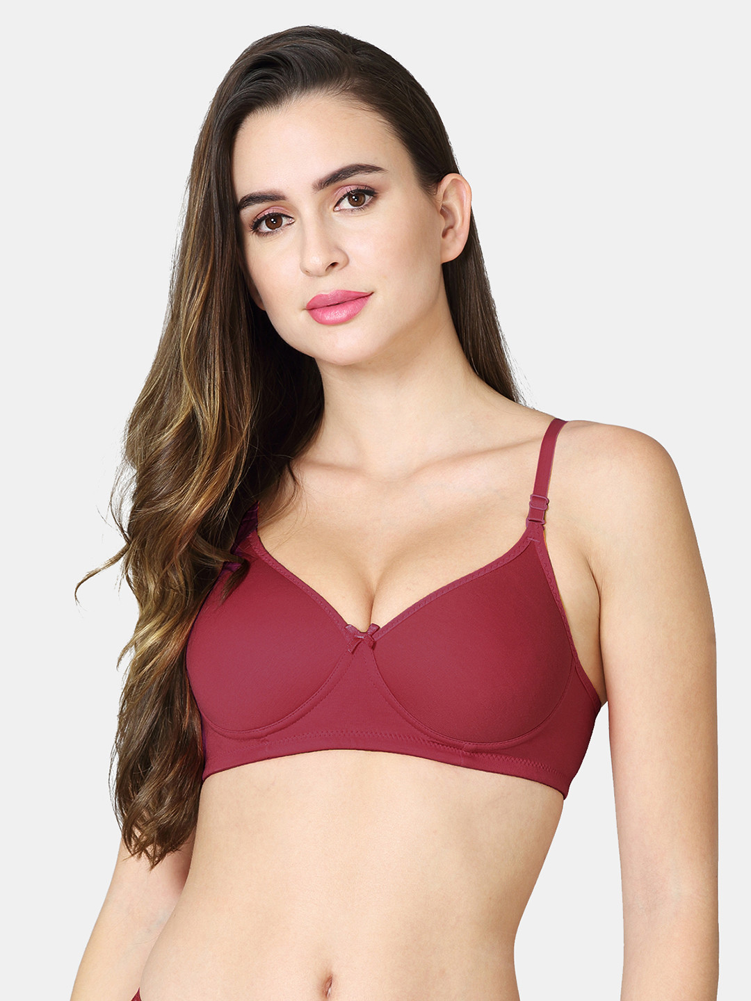VStar Women Maroon Seamless Medium Support Double Layered Moulded Cups T Shirt Bra
