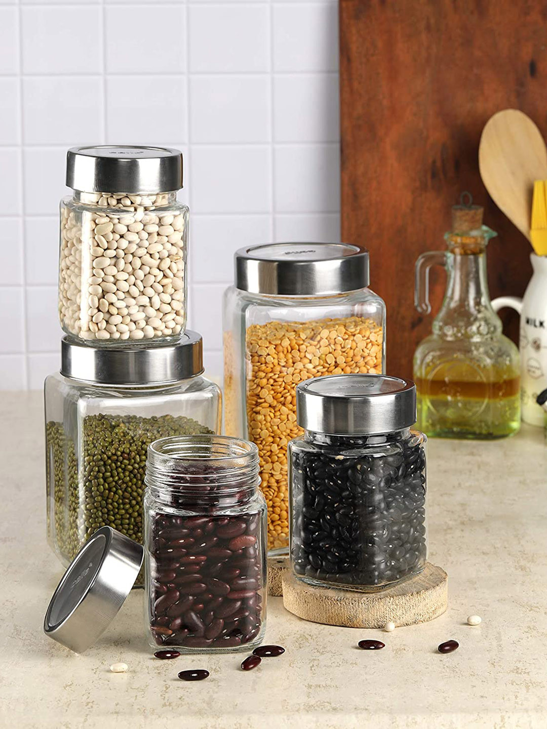 Cello Transparent Set Of 6 Solid Glass Storage Jar 1L Each