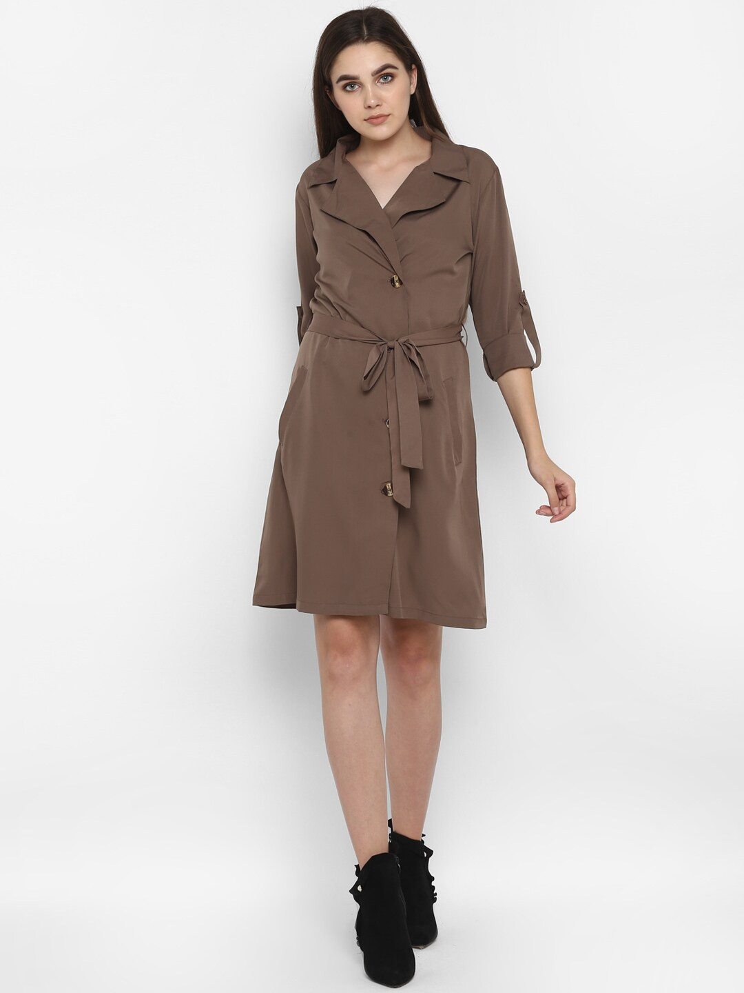 Color Cocktail Grey Crepe Shirt Dress