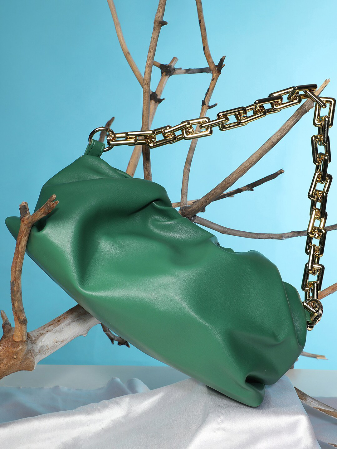 HAUTE SAUCE Green PU Oversized Structured Sling Bag Handbag