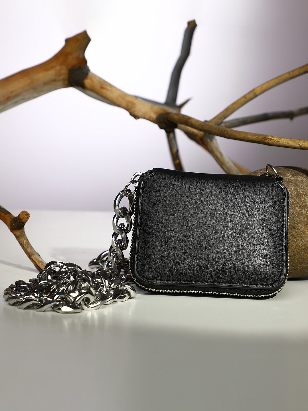 HAUTE SAUCE  Black Solid PU Bucket Handbag