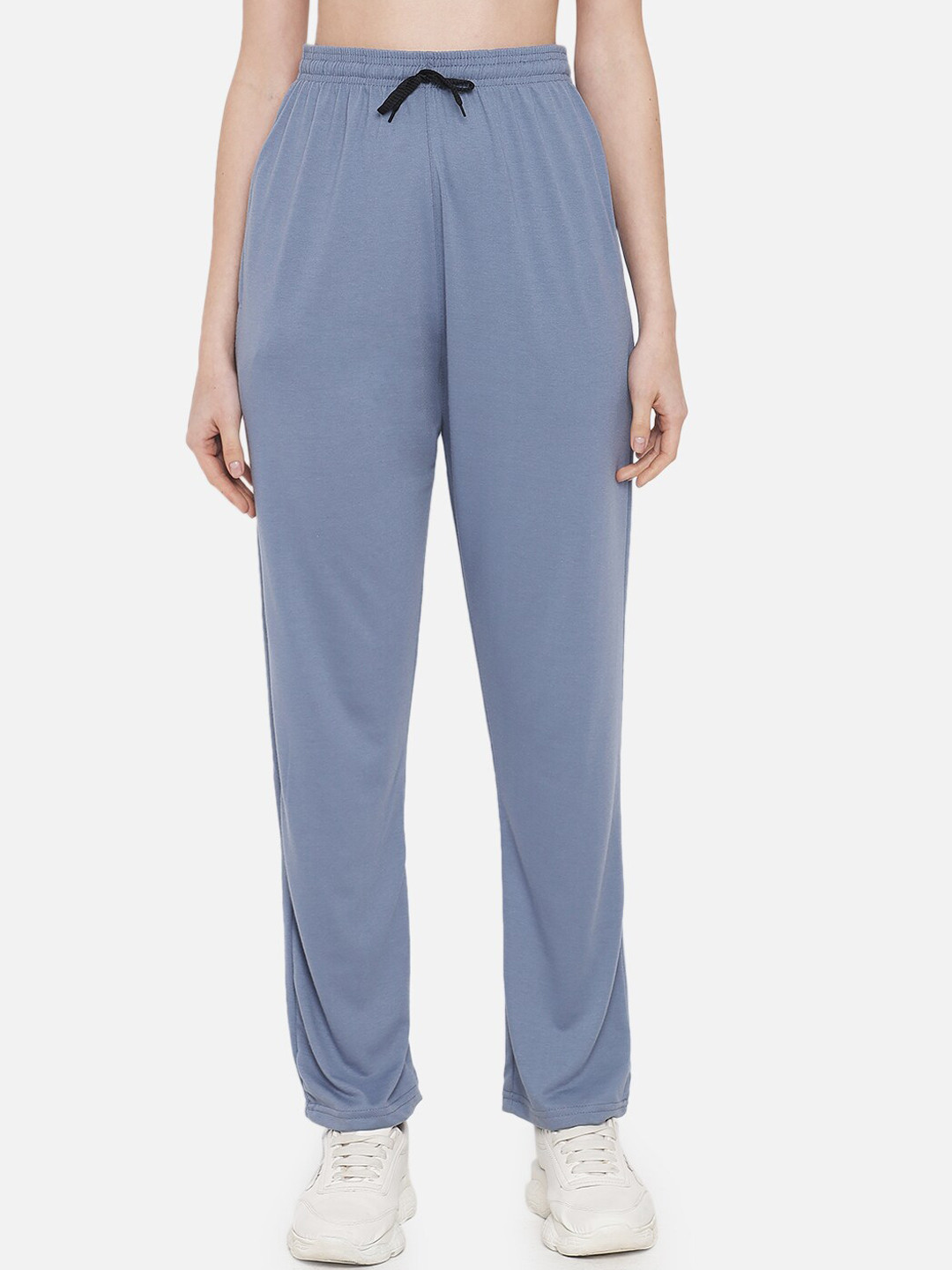 FFLIRTYGO Women Blue Solid Relaxed Fit Cotton Track Pants