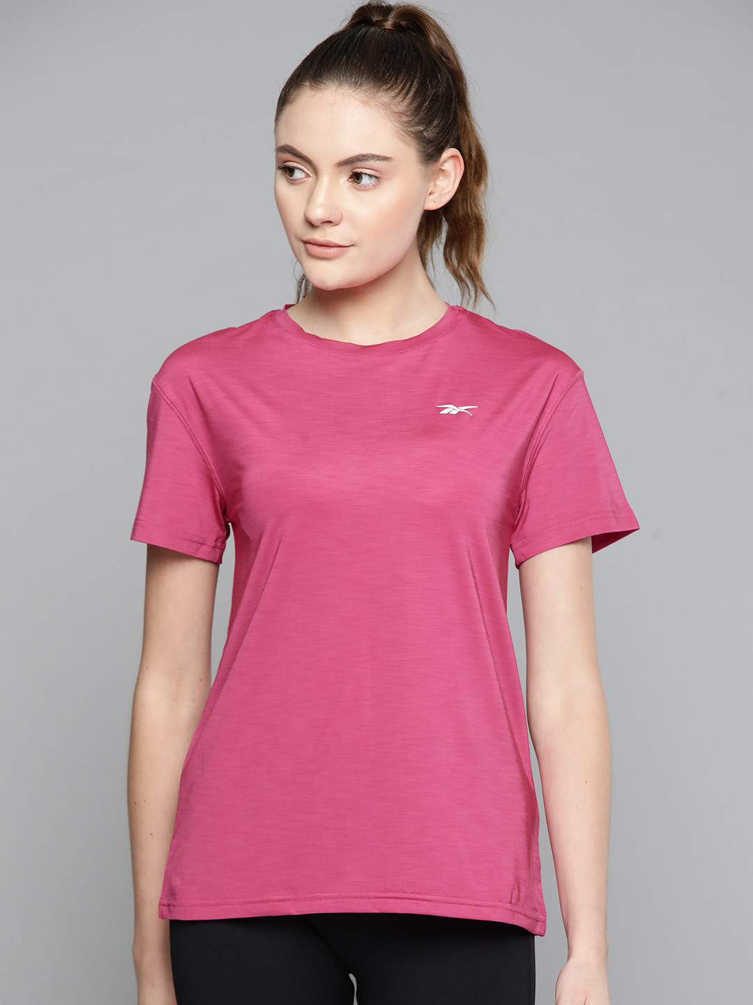 Reebok Women Pink TS ACTIVCHILL Athletic Solid Training T-Shirt