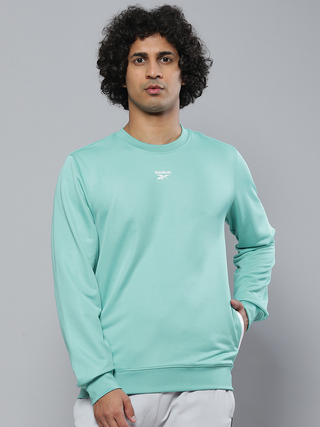 Reebok Men Blue Brand Logo Printed Training Sweatshirt