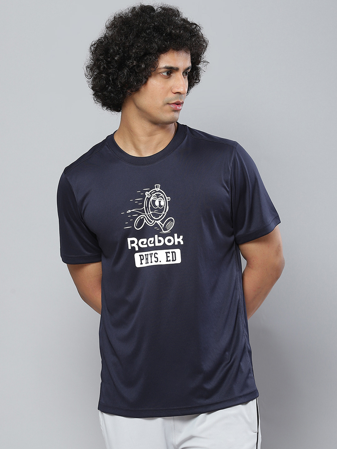Reebok Men Navy Blue & White Brand Logo Printed T-shirt