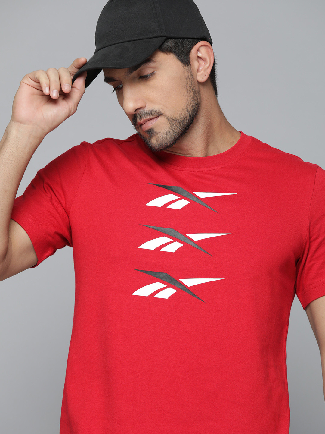 Reebok Classic Men Red & White Brand Logo Printed Pure Cotton T-shirt