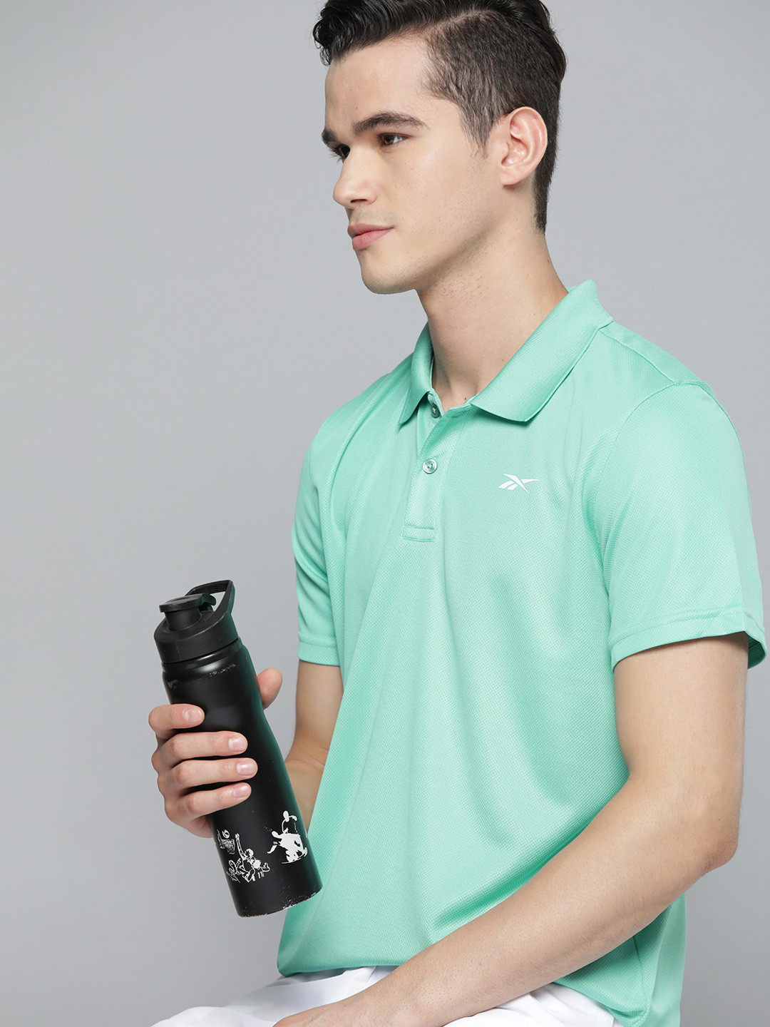 Reebok Men Sea Green Power Mesh Polo Collar T-shirt