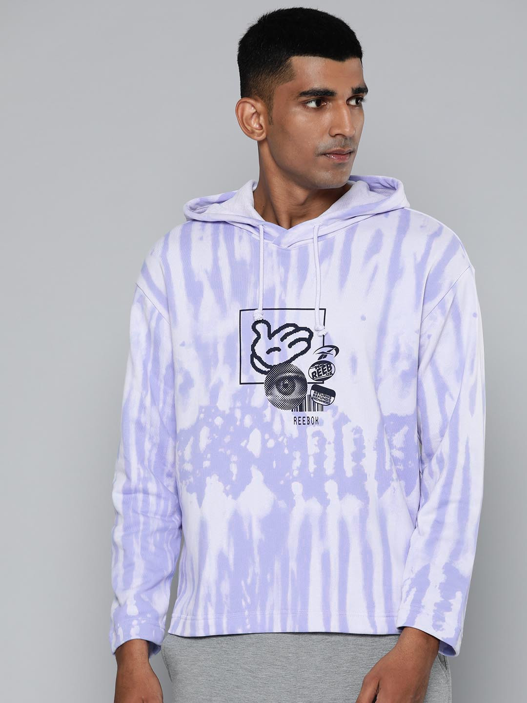 Reebok Classic Unisex Lavender & Black Printed Hooded Cotton Classics Summer Sweatshirt