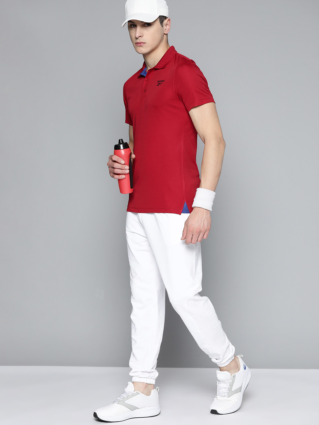 Reebok Men Red Brand Logo Printed Polo Collar Speedwick T-shirt