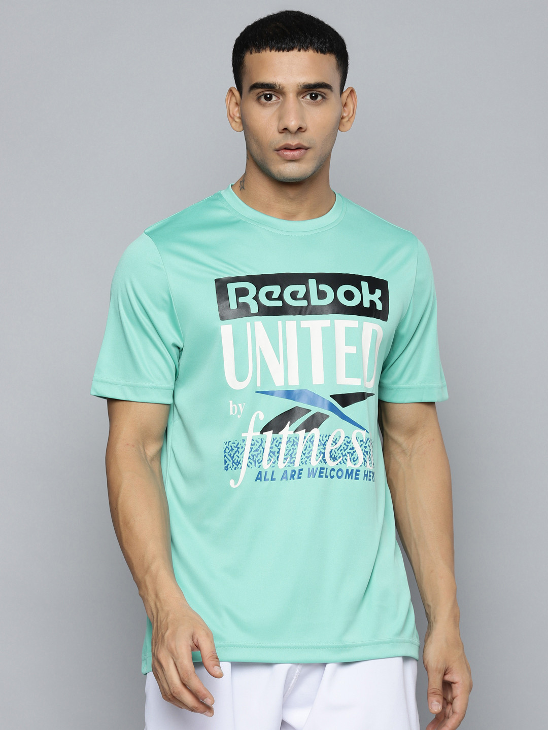 Reebok Men Blue Typography Printed GS UBF Verbiage Slim Fit T-shirt