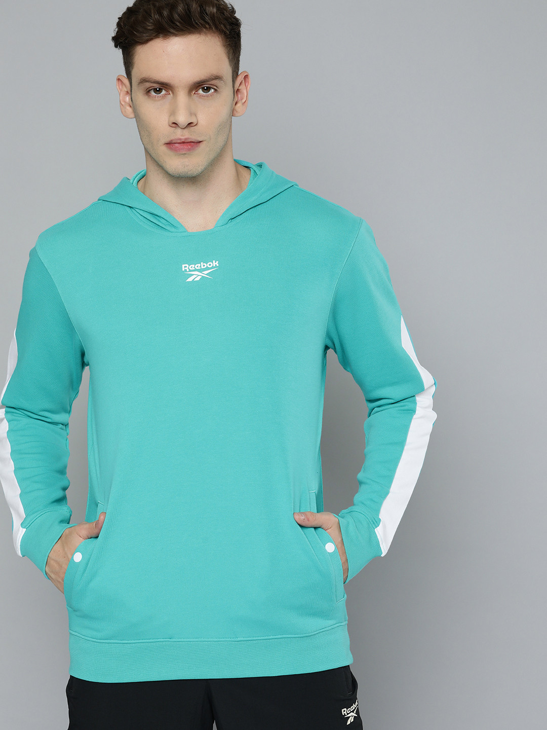 Reebok Classic Unisex Sea Green & White WCE Brand Logo Printed Hooded Sweatshirt