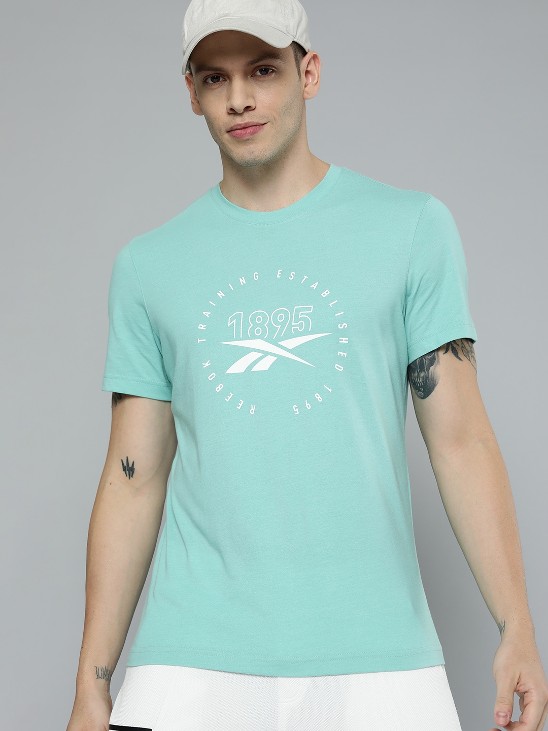 Reebok Men Green & White Printed T-shirt
