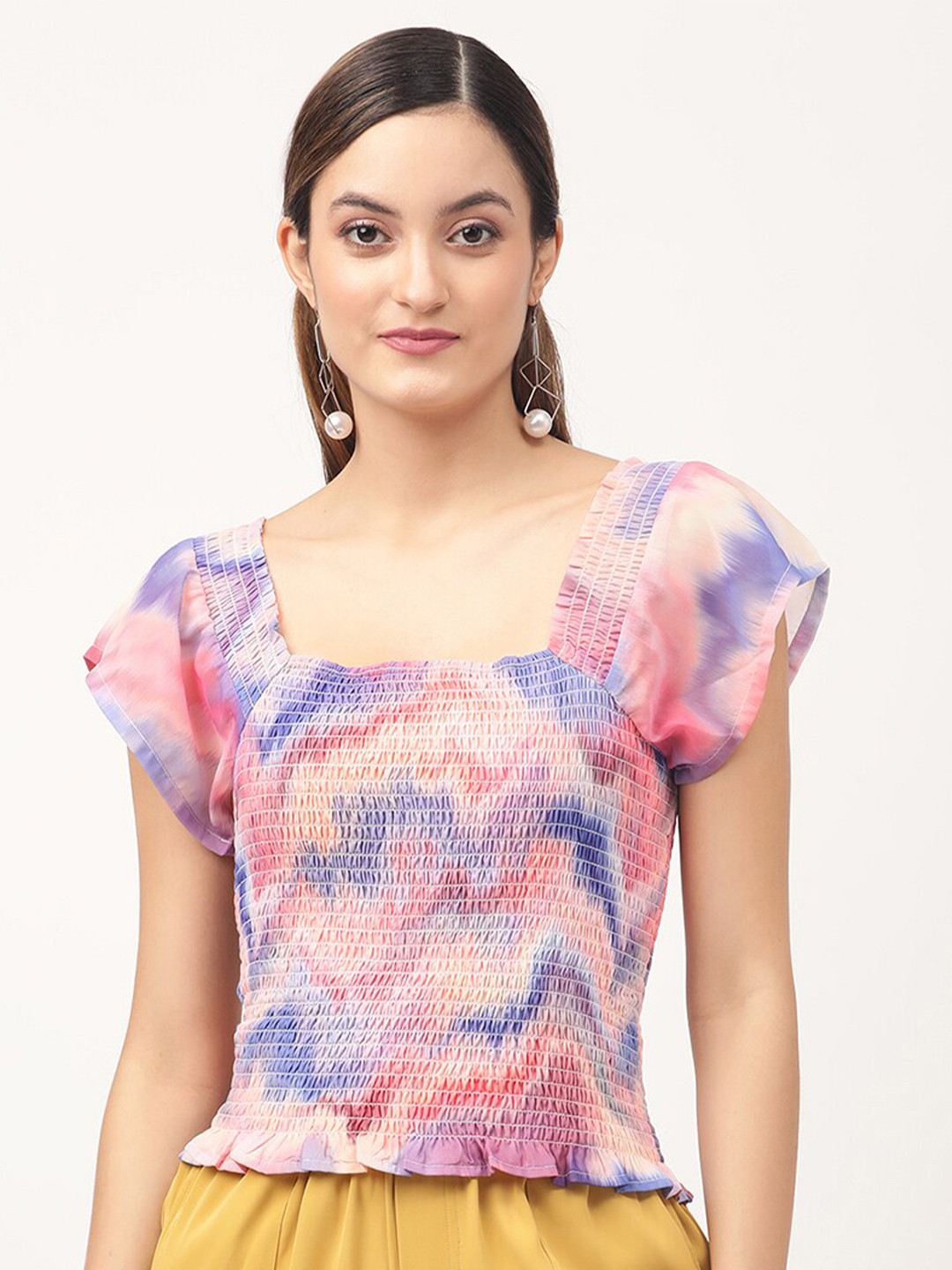 CENTRESTAGE Pink & Blue Tie and Dye Print Top